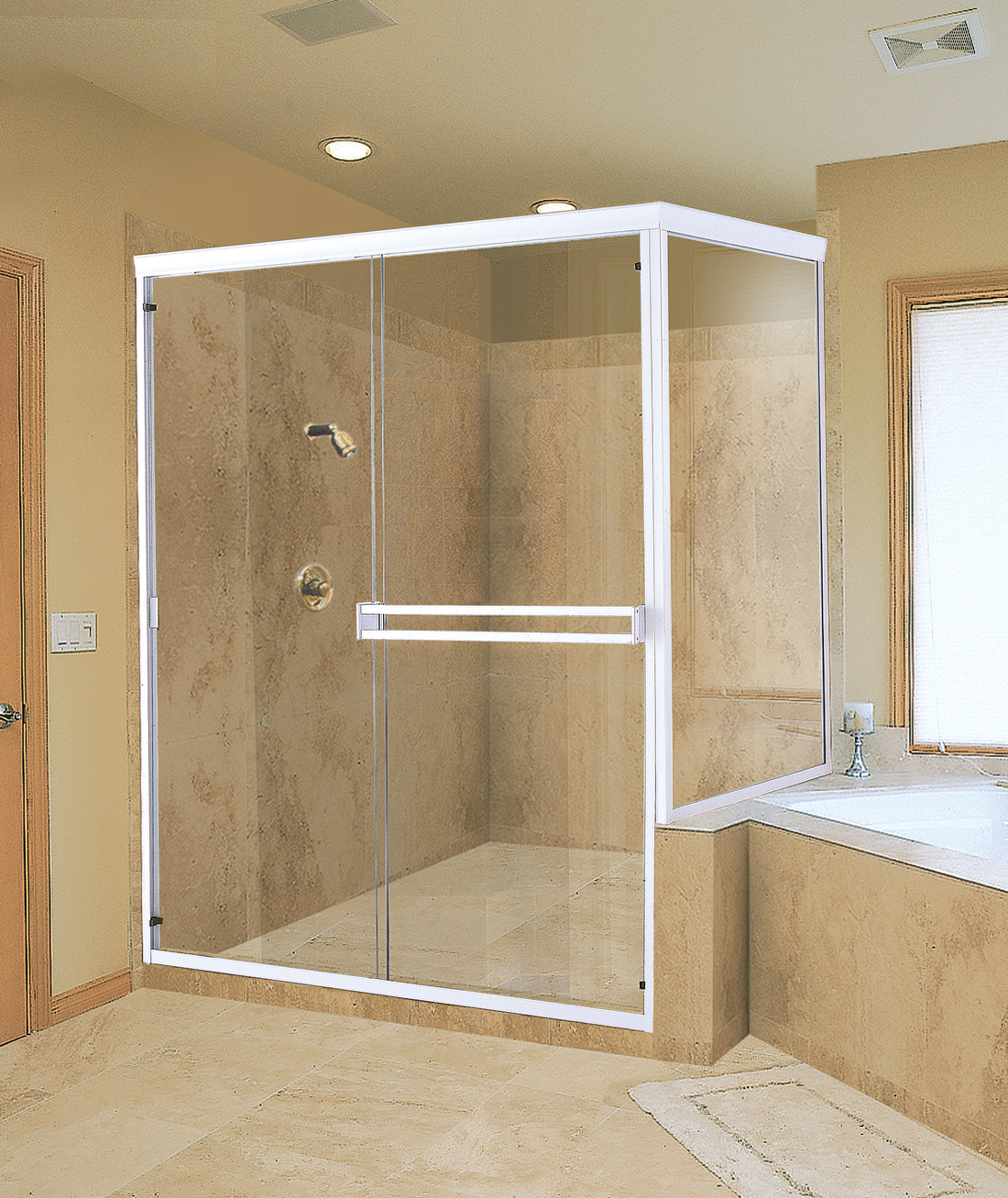 Vison slider shower door, 1/4" clear, tempered glass, chrome finish